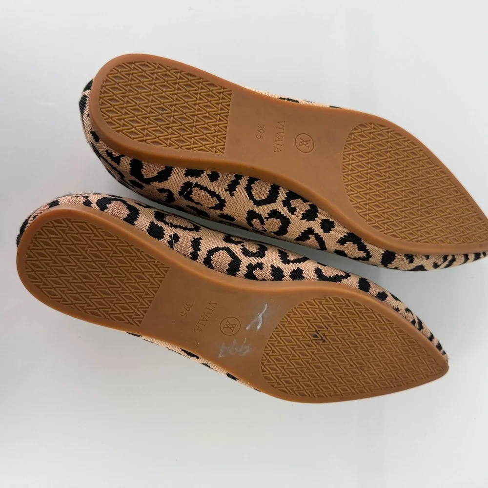 Vivaia Aria Walker Womens Size 39.5 Leopard Print Pointed Toe Knit Ballet Flats